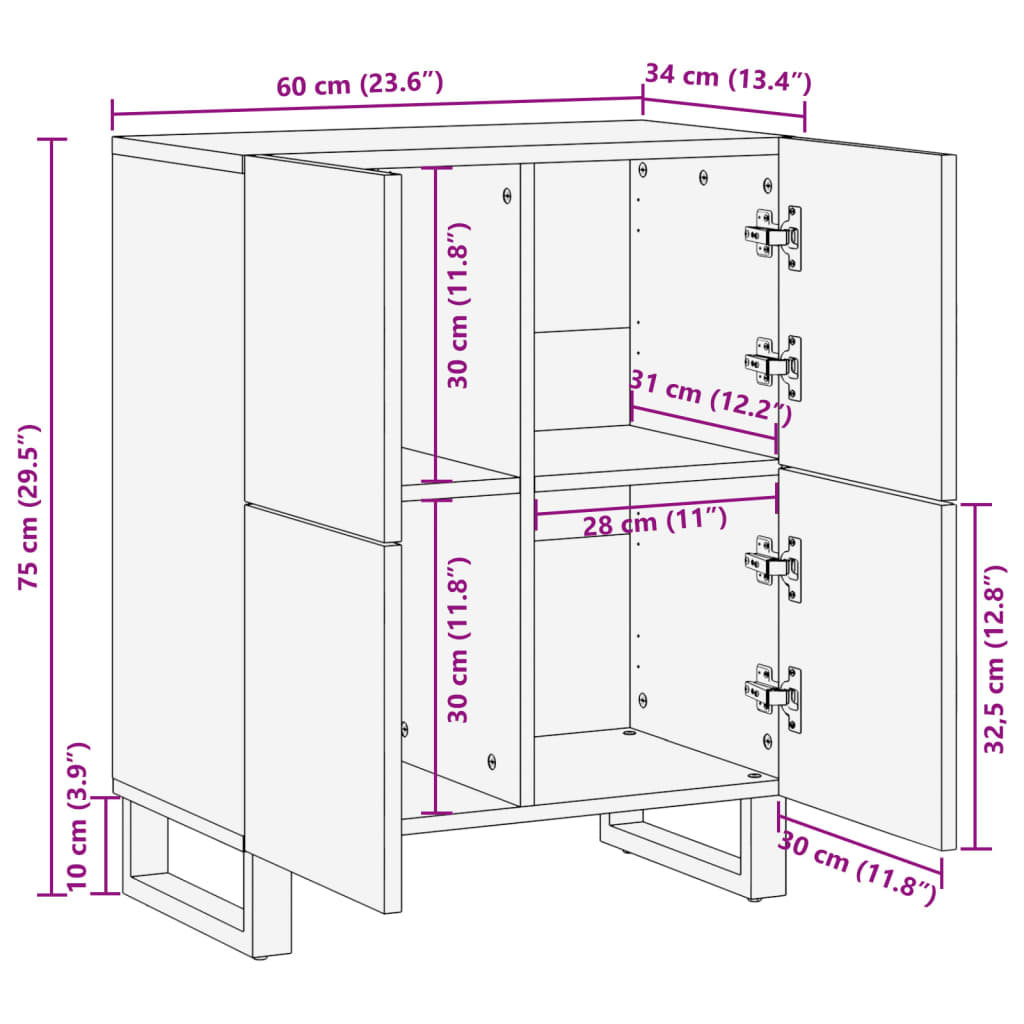 Sideboard 60x34x75 cm Massivholz Mango