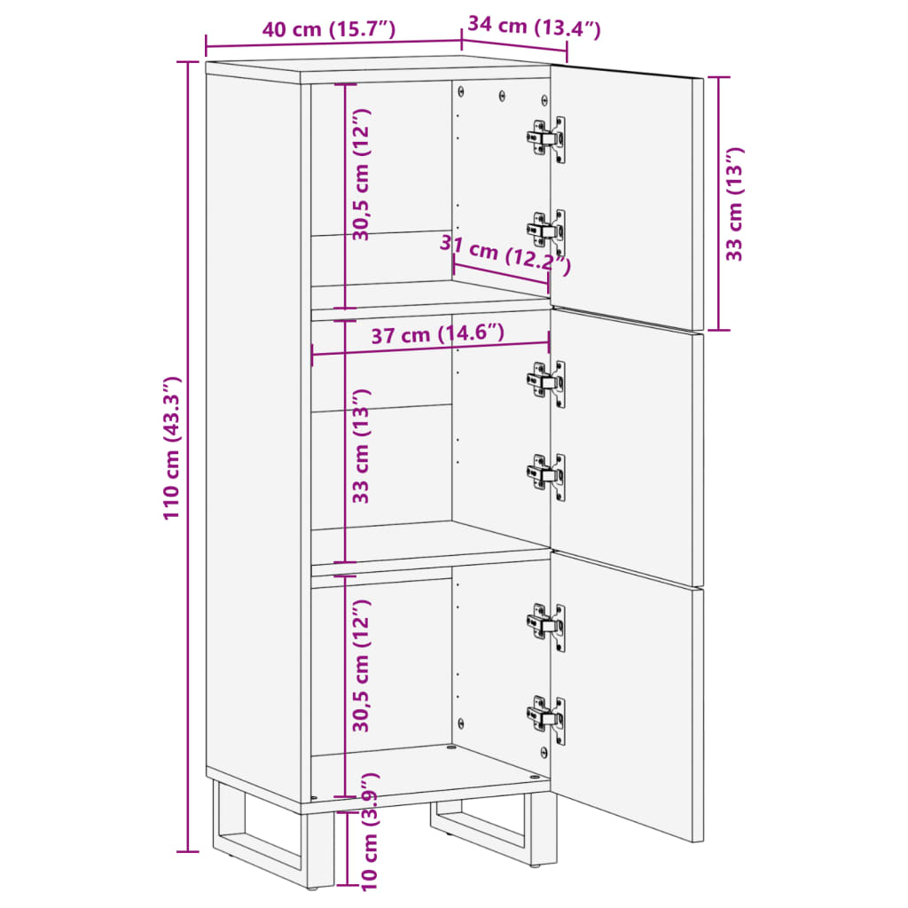 Highboard 40x34x110 cm Raues Massivholz Mango