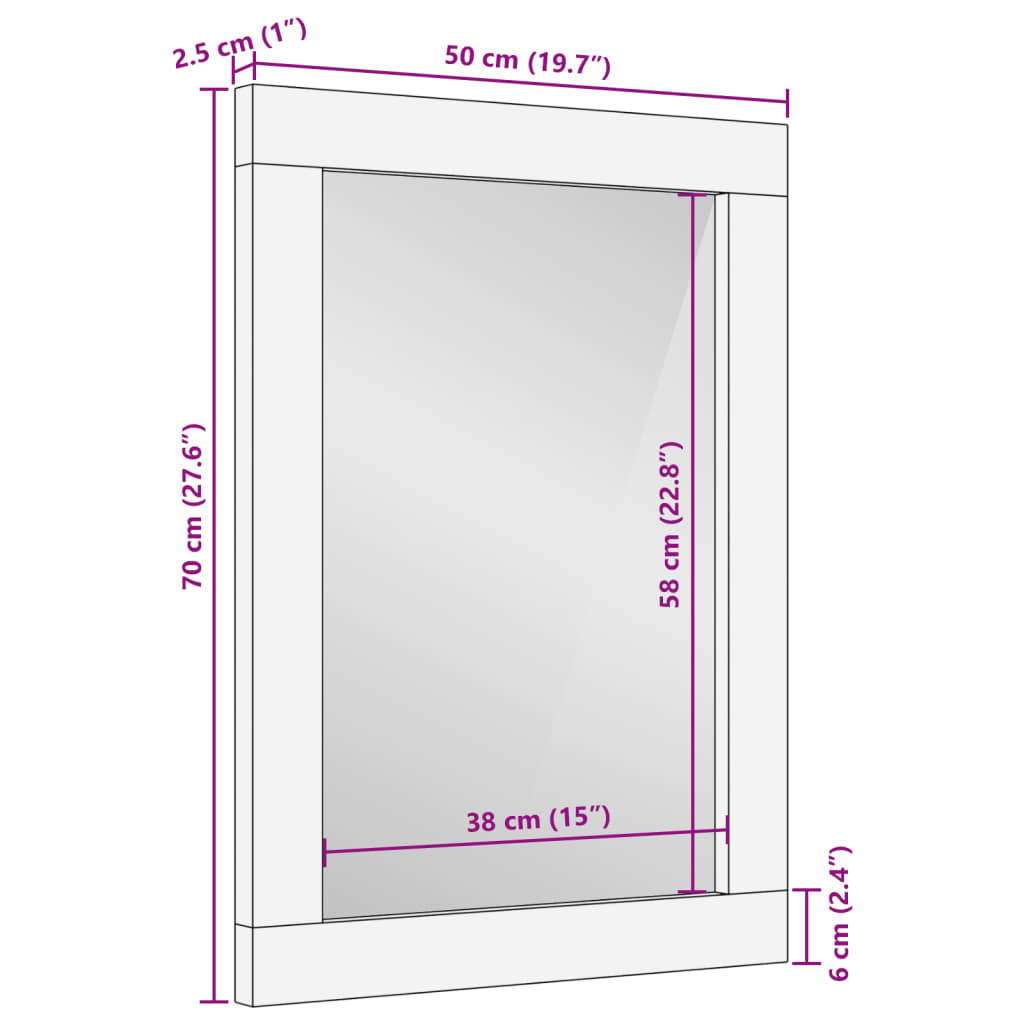 Badspiegel 50x70 cm Raues Massivholz Mango und Glas