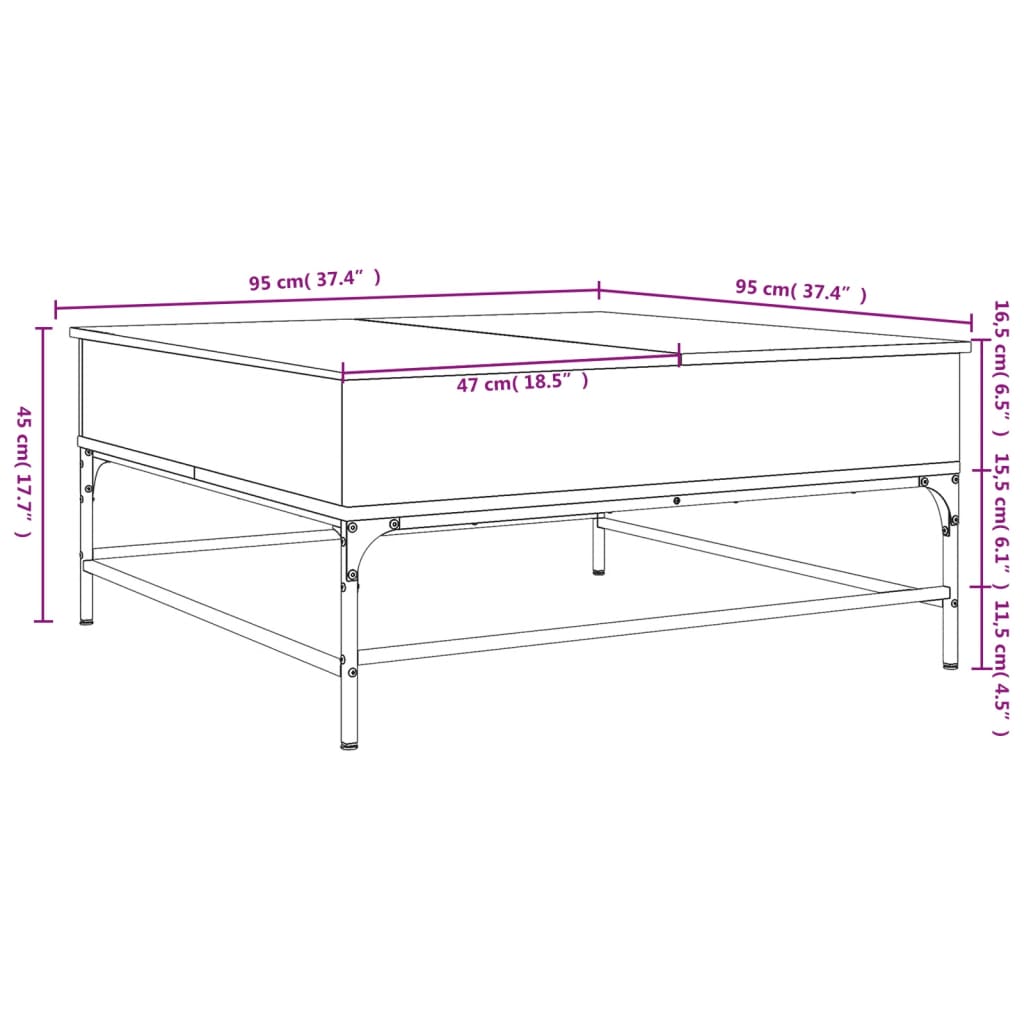 Couchtisch Braun Eichen-Optik 95x95x45 cm Holzwerkstoff Metall