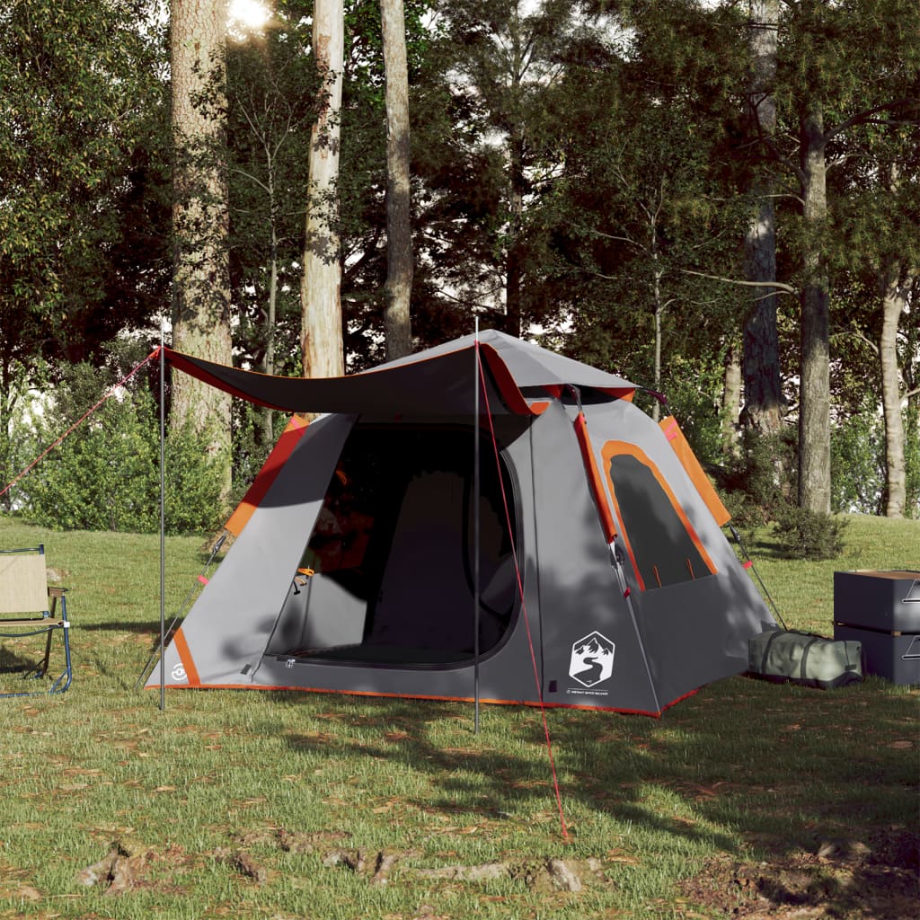 Kuppel-Campingzelt 4 Personen Grau und Orange Quick Release