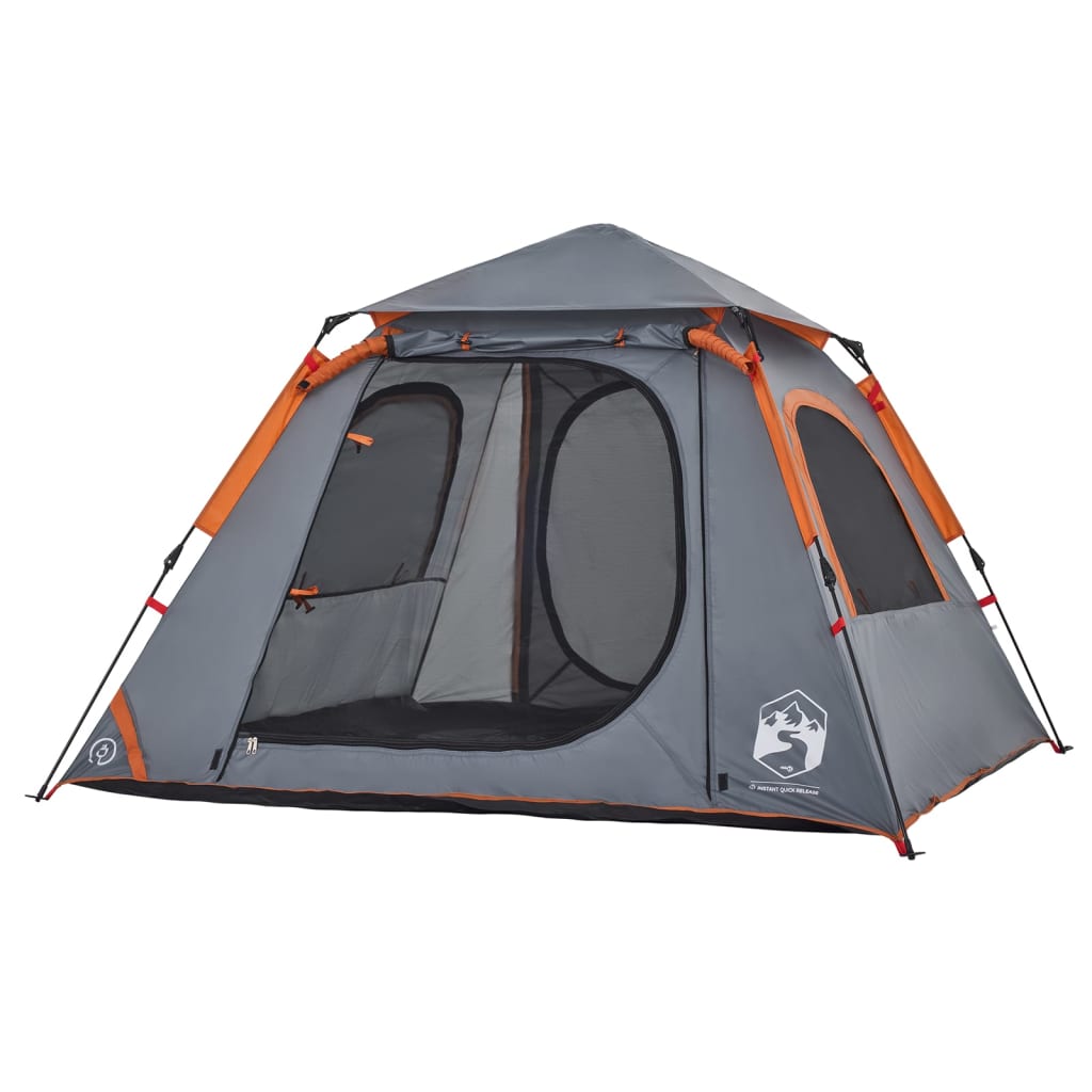 Kuppel-Campingzelt 4 Personen Grau und Orange Quick Release