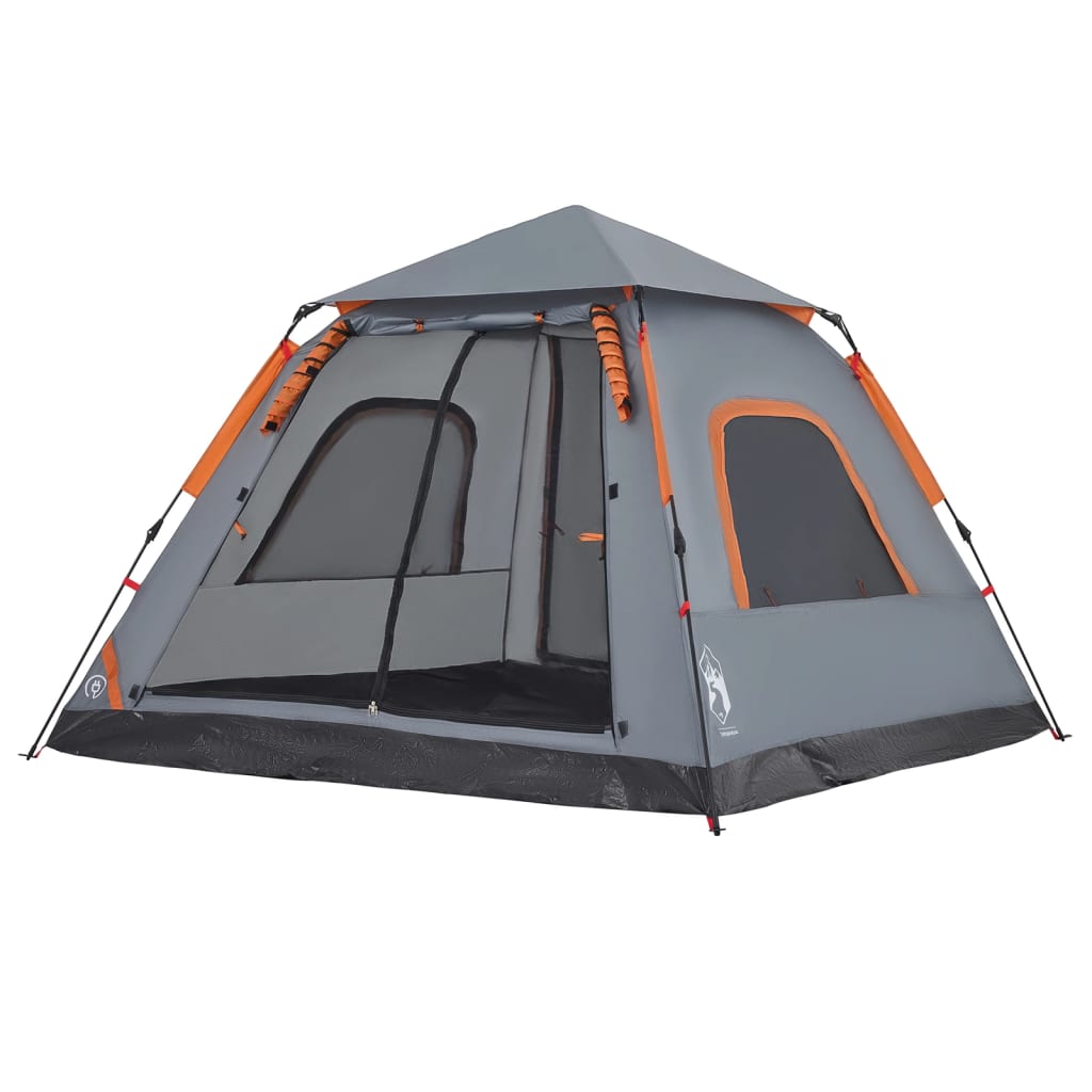 Kuppel-Campingzelt 5 Personen Grau und Orange Quick Release