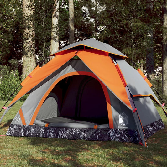 Kuppel-Campingzelt 3 Personen Grau und Orange Quick Release