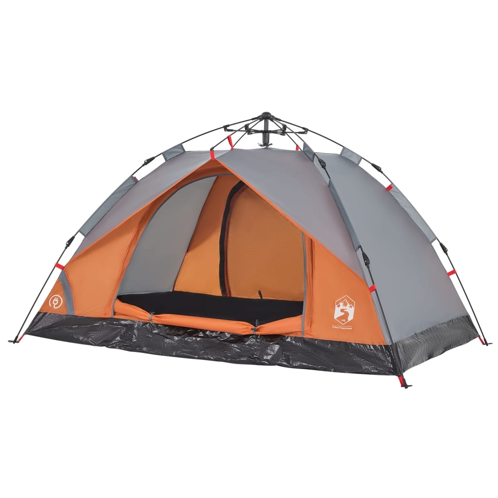 Kuppel-Campingzelt 2 Personen Grau und Orange Quick Release