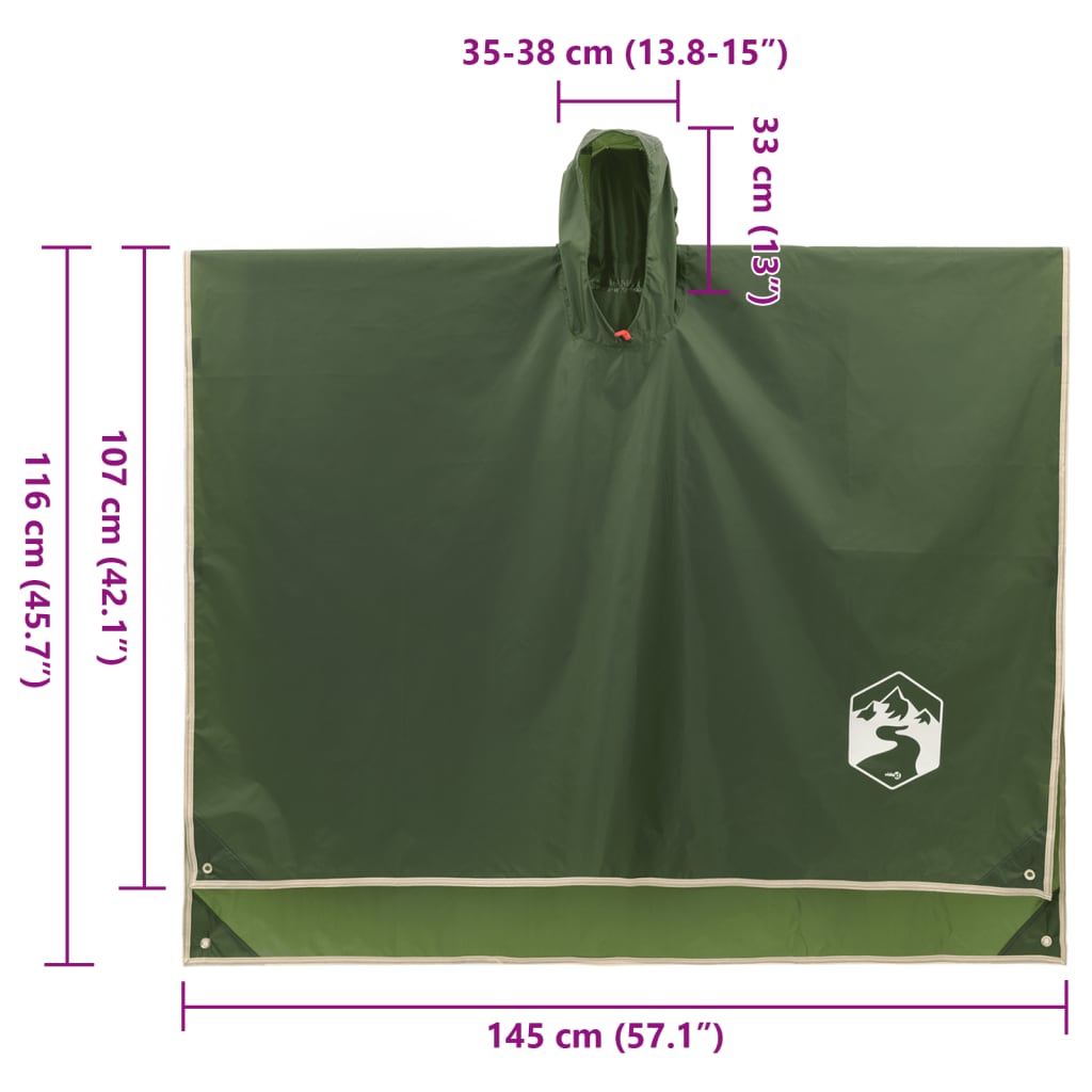 Regenponcho mit Kapuze 2-in-1-Design Grün 223x145 cm