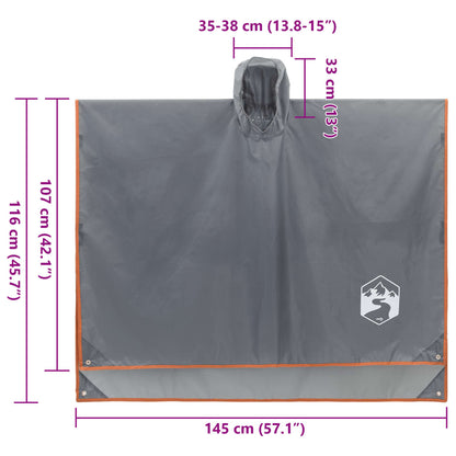 Regenponcho mit Kapuze 2-in-1-Design Grau und Orange 223x145 cm