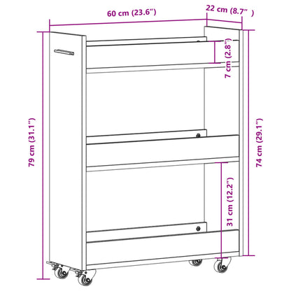 Schrank mit Rollen Grau Sonoma 60x22x79 cm Holzwerkstoff