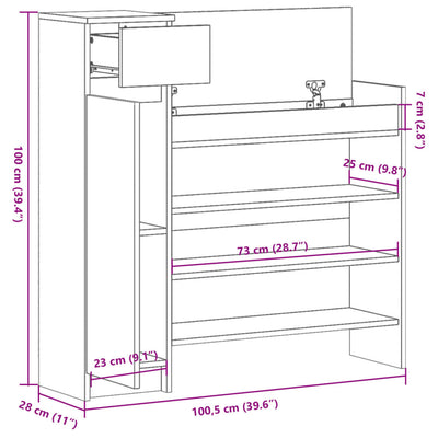 Schuhschrank Weiß 100,5x28x100 cm Holzwerkstoff