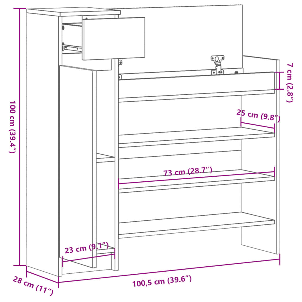 Schuhschrank Schwarz 100,5x28x100 cm Holzwerkstoff