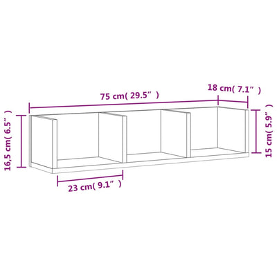 Wandschrank Schwarz 75x18x16,5 cm Holzwerkstoff