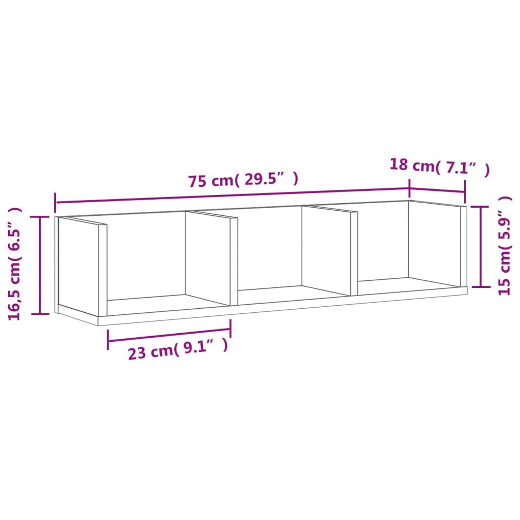 Wandschrank Betongrau 75x18x16,5 cm Holzwerkstoff