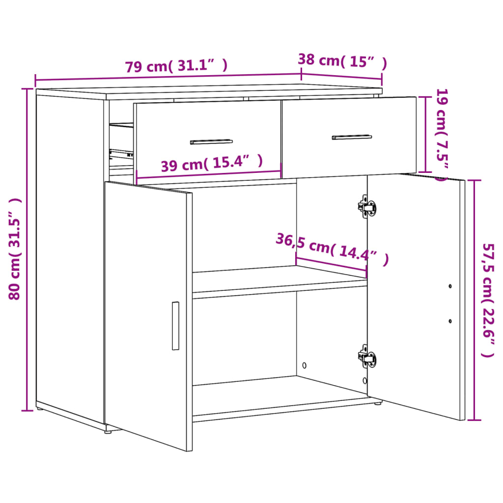 Sideboard Betongrau 79x38x80 cm Holzwerkstoff