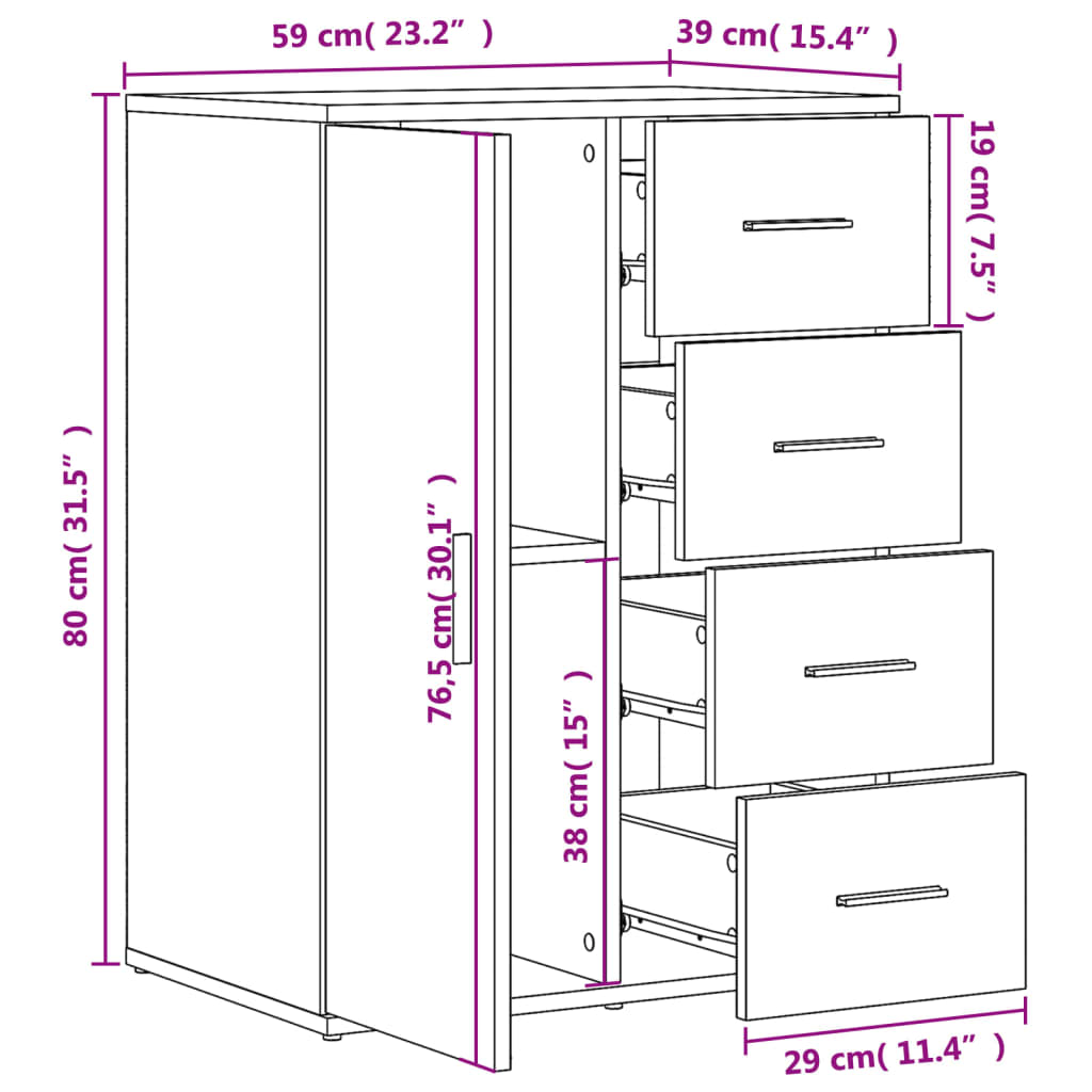 Sideboard Grau Sonoma 59x39x80 cm Holzwerkstoff