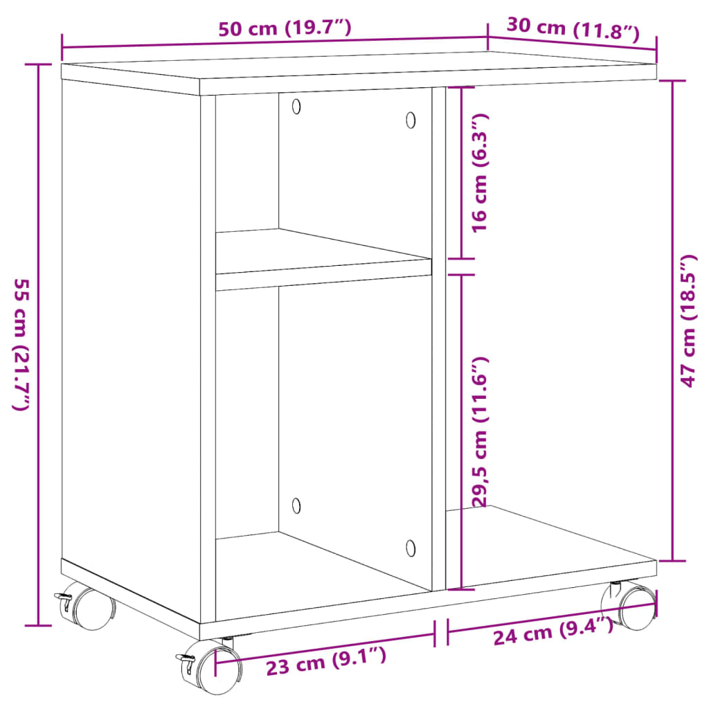 Beistelltisch mit Rollen Betongrau 50x30x55 cm Holzwerkstoff