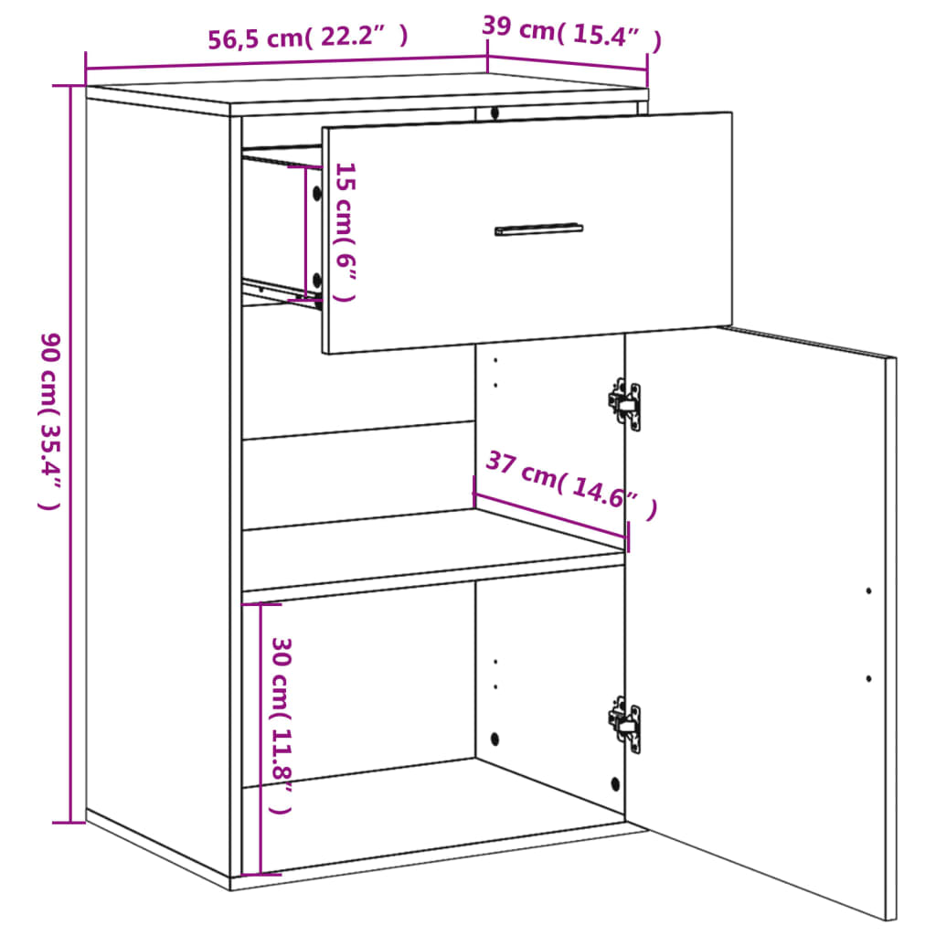 Beistellschrank Betongrau 56,5x39x90 cm Holzwerkstoff