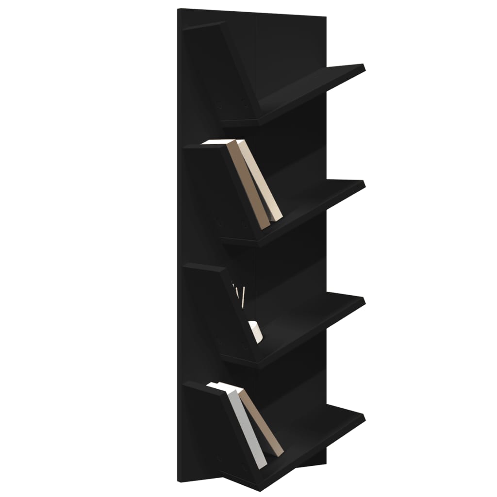 Wand-Bücherregal mit 4 Fächern Schwarz 33x16x90 cm