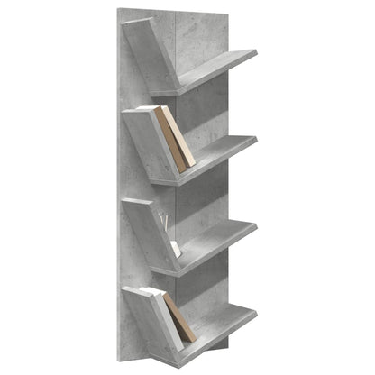 Wand-Bücherregal mit 4 Fächern Betongrau 33x16x90 cm