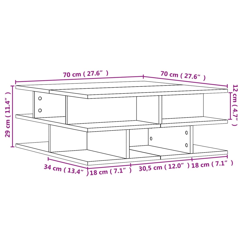 Couchtisch Räuchereiche 70x70x29 cm Holzwerkstoff