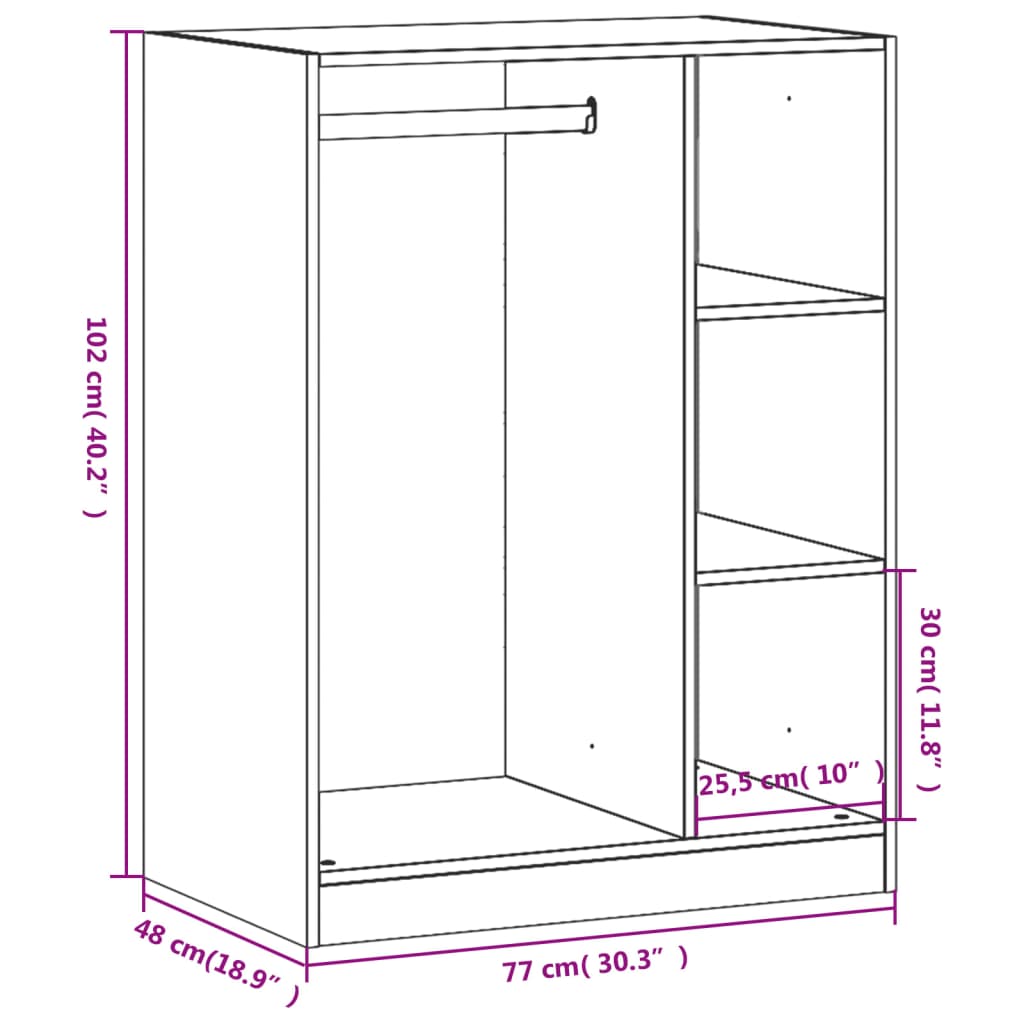 Kleiderschrank Weiß 77x48x102 cm Holzwerkstoff