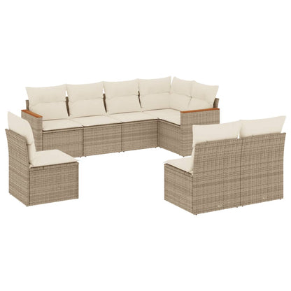 8-tlg. Garten-Sofagarnitur mit Kissen Beige Poly Rattan