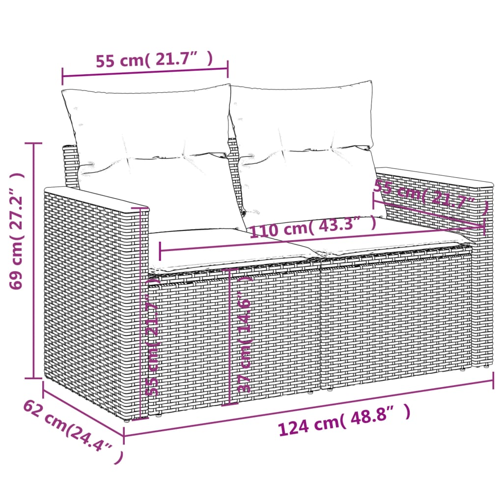 9-tlg. Garten-Sofagarnitur mit Kissen Beige Poly Rattan