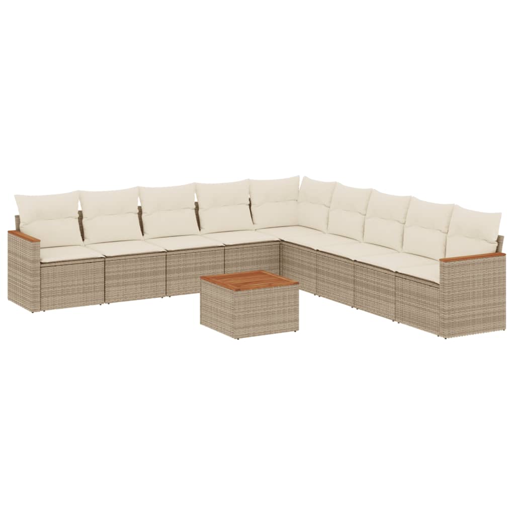 10-tlg. Garten-Sofagarnitur mit Kissen Beige Poly Rattan