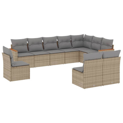 10-tlg. Garten-Sofagarnitur mit Kissen Beige Poly Rattan