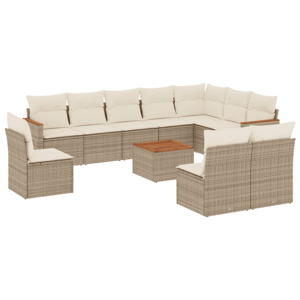 11-tlg. Garten-Sofagarnitur mit Kissen Beige Poly Rattan