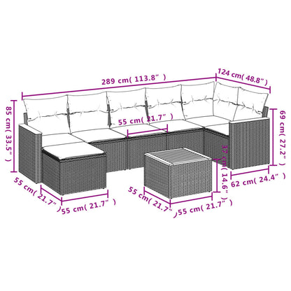 8-tlg. Garten-Sofagarnitur mit Kissen Beige Poly Rattan