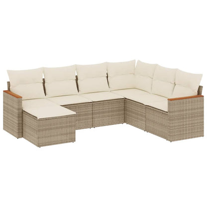 7-tlg. Garten-Sofagarnitur mit Kissen Beige Poly Rattan