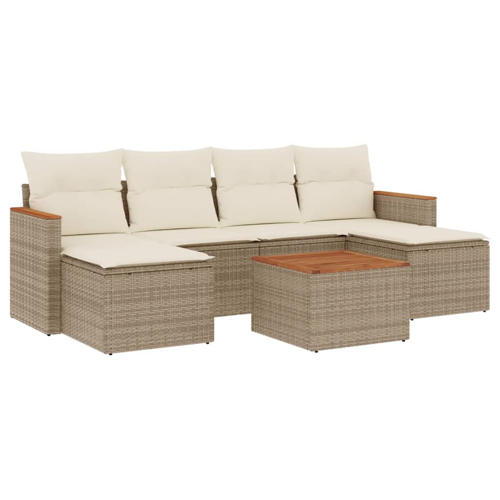 7-tlg. Garten-Sofagarnitur mit Kissen Beige Poly Rattan