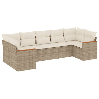 7-tlg. Garten-Sofagarnitur mit Kissen Beige Poly Rattan