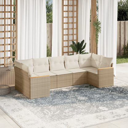 7-tlg. Garten-Sofagarnitur mit Kissen Beige Poly Rattan