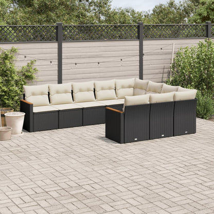 10-tlg. Garten-Sofagarnitur mit Kissen Schwarz Poly Rattan