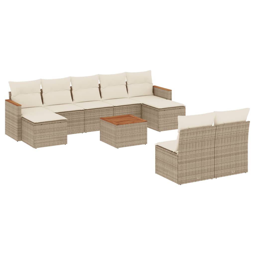 10-tlg. Garten-Sofagarnitur mit Kissen Beige Poly Rattan