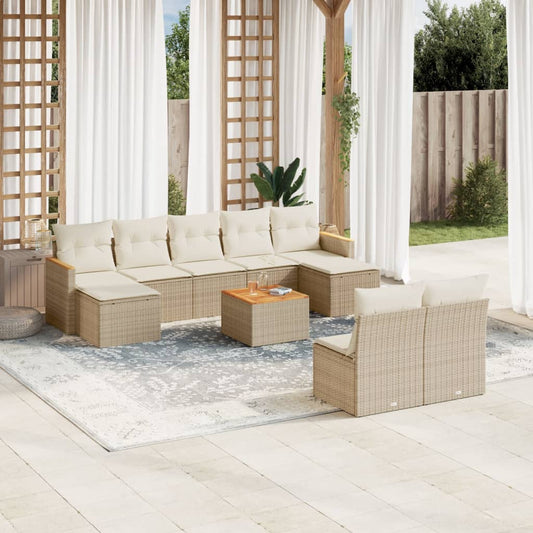 10-tlg. Garten-Sofagarnitur mit Kissen Beige Poly Rattan