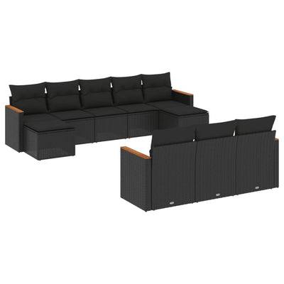 10-tlg. Garten-Sofagarnitur mit Kissen Schwarz Poly Rattan