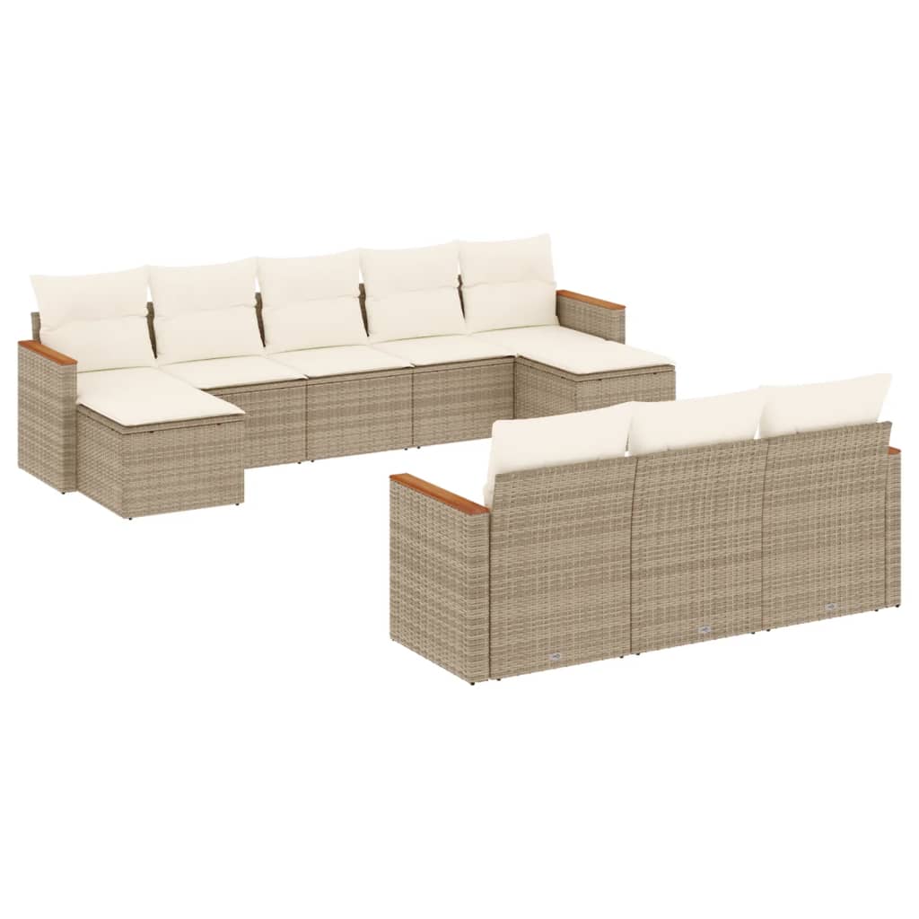 10-tlg. Garten-Sofagarnitur mit Kissen Beige Poly Rattan