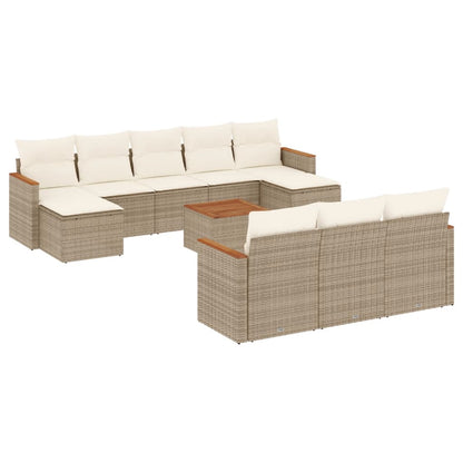 11-tlg. Garten-Sofagarnitur mit Kissen Beige Poly Rattan