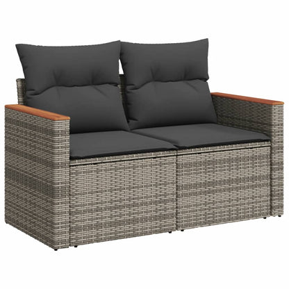 11-tlg. Garten-Sofagarnitur mit Kissen Grau Poly Rattan