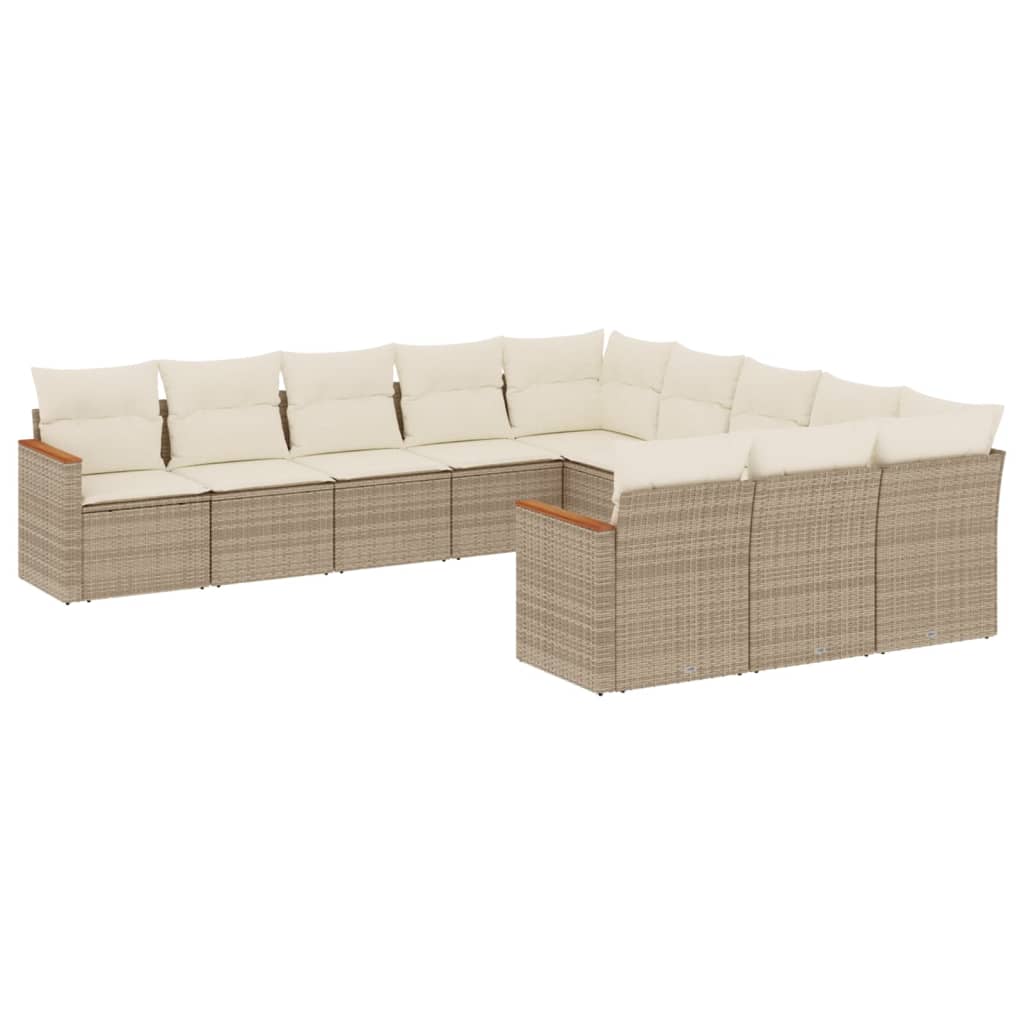 11-tlg. Garten-Sofagarnitur mit Kissen Beige Poly Rattan