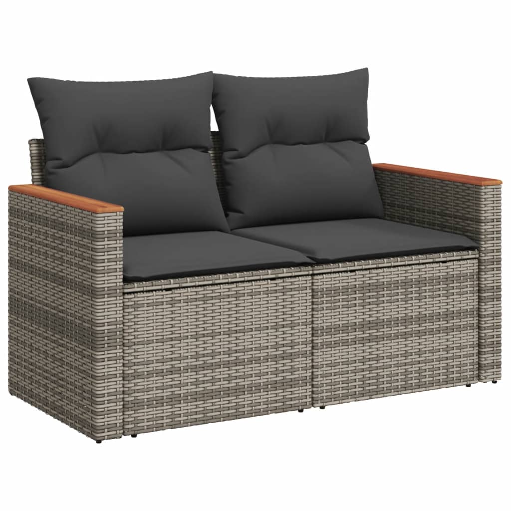 12-tlg. Garten-Sofagarnitur mit Kissen Grau Poly Rattan