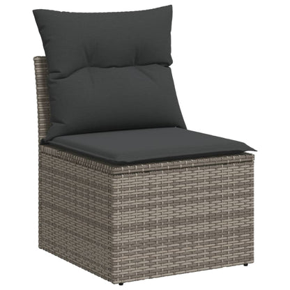 13-tlg. Garten-Sofagarnitur mit Kissen Grau Poly Rattan