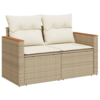 12-tlg. Garten-Sofagarnitur mit Kissen Beige Poly Rattan