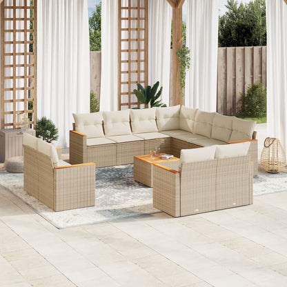 12-tlg. Garten-Sofagarnitur mit Kissen Beige Poly Rattan