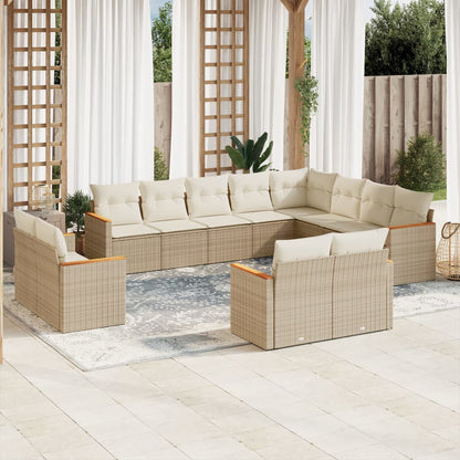 12-tlg. Garten-Sofagarnitur mit Kissen Beige Poly Rattan