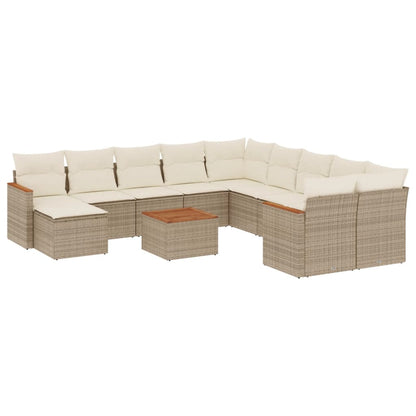 12-tlg. Garten-Sofagarnitur mit Kissen Beige Poly Rattan