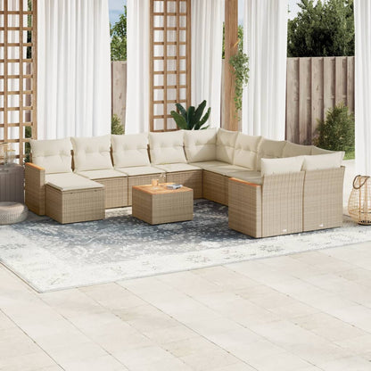 12-tlg. Garten-Sofagarnitur mit Kissen Beige Poly Rattan