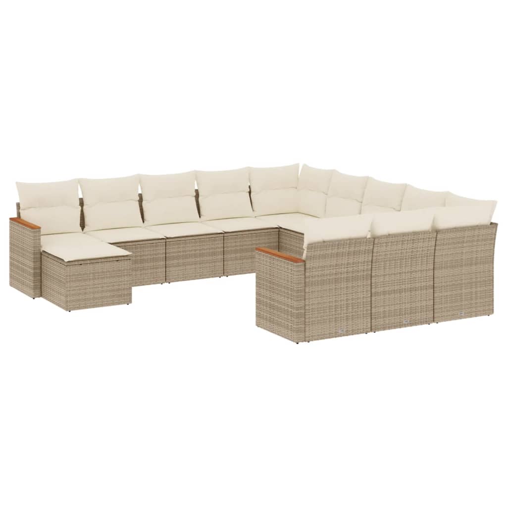 12-tlg. Garten-Sofagarnitur mit Kissen Beige Poly Rattan